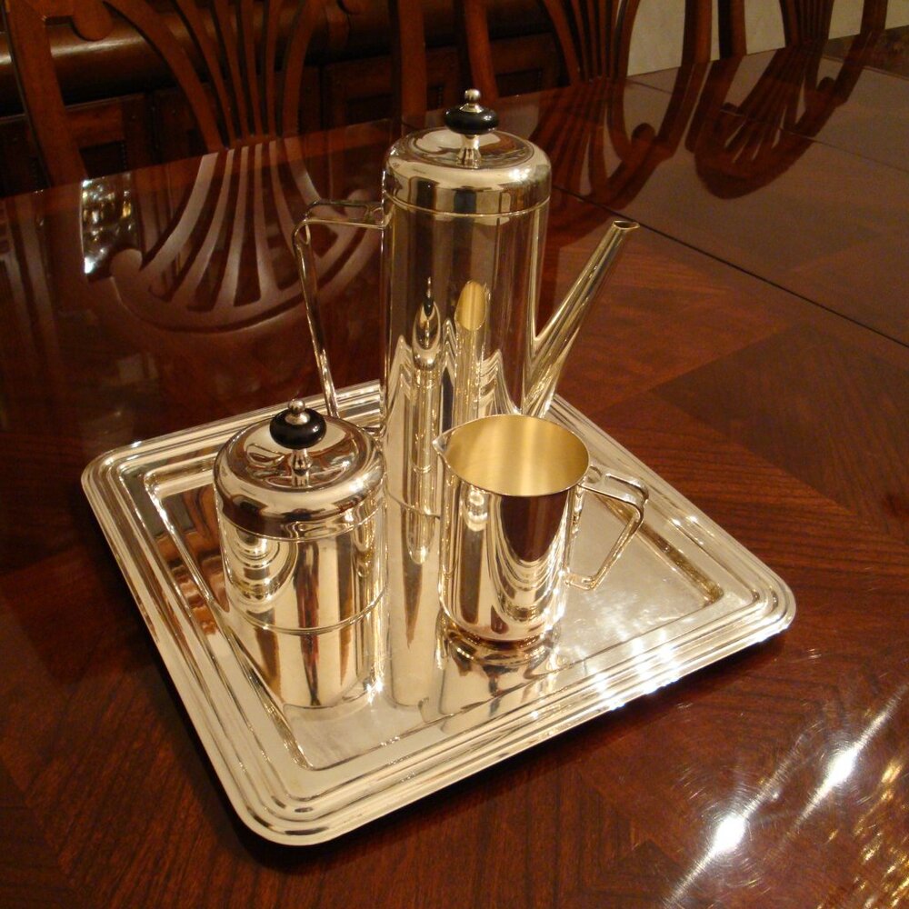 art deco style tea set on a tray,silver plated